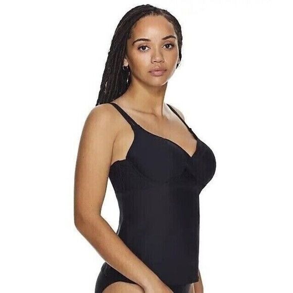 Birdsong Size 32DDD Bare‎ Necessities Black Underwire Wrap Tankini Swim Top - Picture 5 of 16